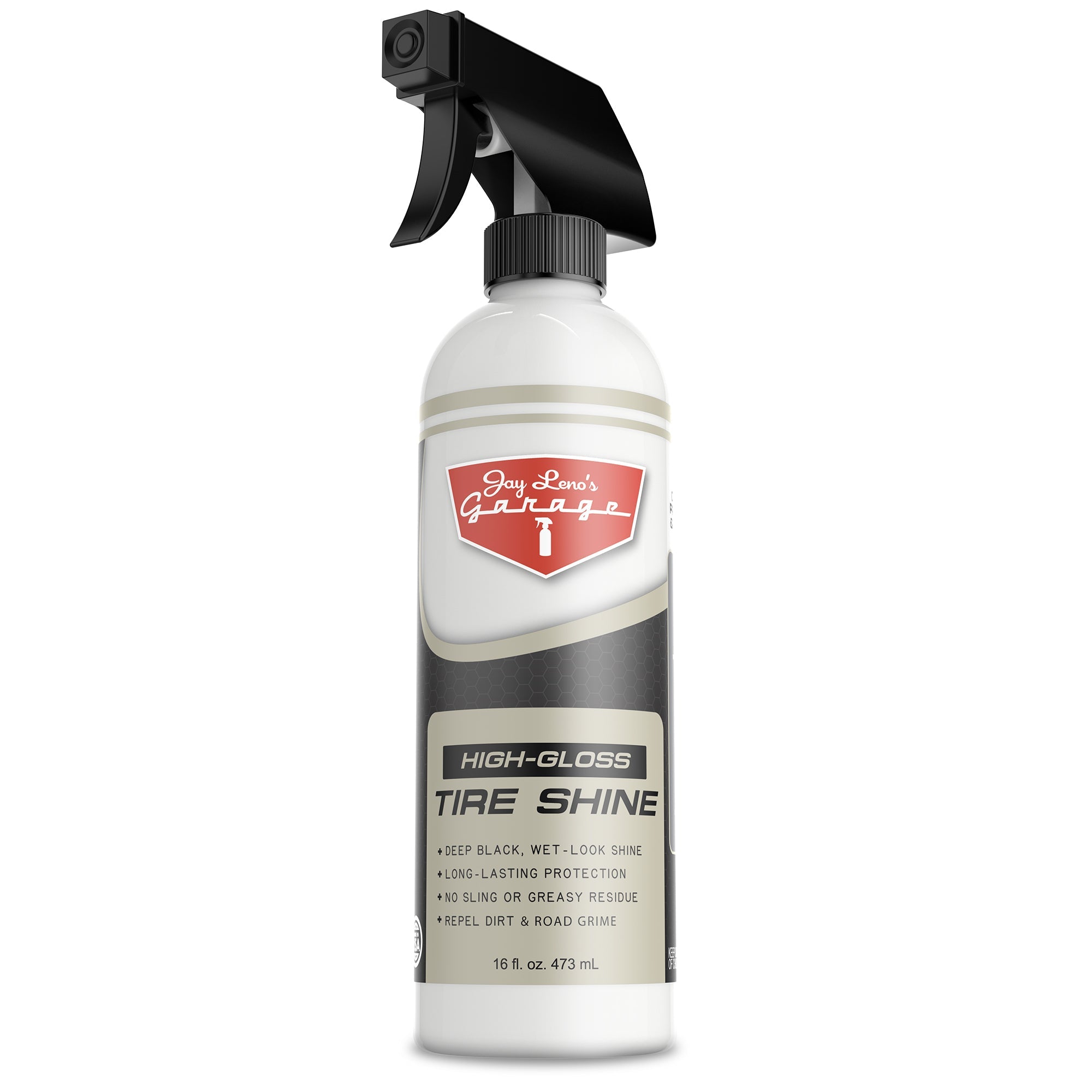 Jay Leno's Garage High Gloss Tire Shine - The best tire shine for cars, trucks, SUV. Wet-look, dry to the touch, no sling formula.